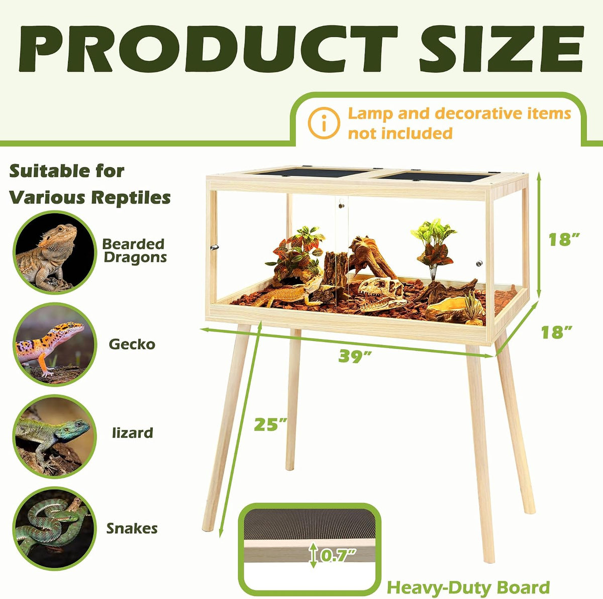 Prolee Bearded Dragon Tank with Legs, Tempered Glass Lizard Tanks and Reptile Enclosure, 60 Gallon Reptile Tank for Lizard Chameleon (Oak,39inch Length)