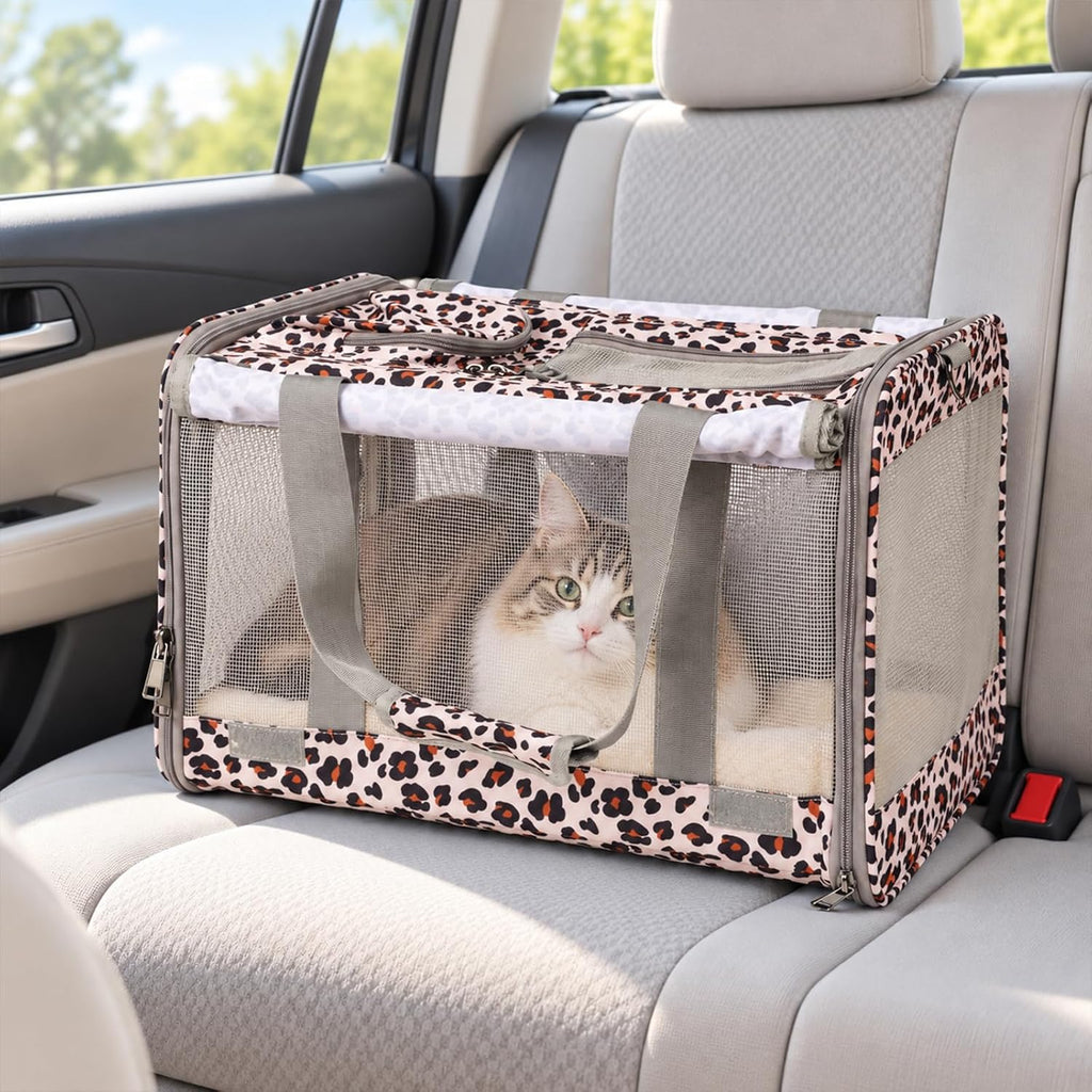 Cat Carrier for Large Cats Up to 20 lbs, Soft-Sided Pet Carrier with Top Load & Roll-Up Flap, 4-Sided Breathable Mesh, Collapsible Washable Travel Carrier for Cats & Small Dogs, Vet Visits, Car Travel