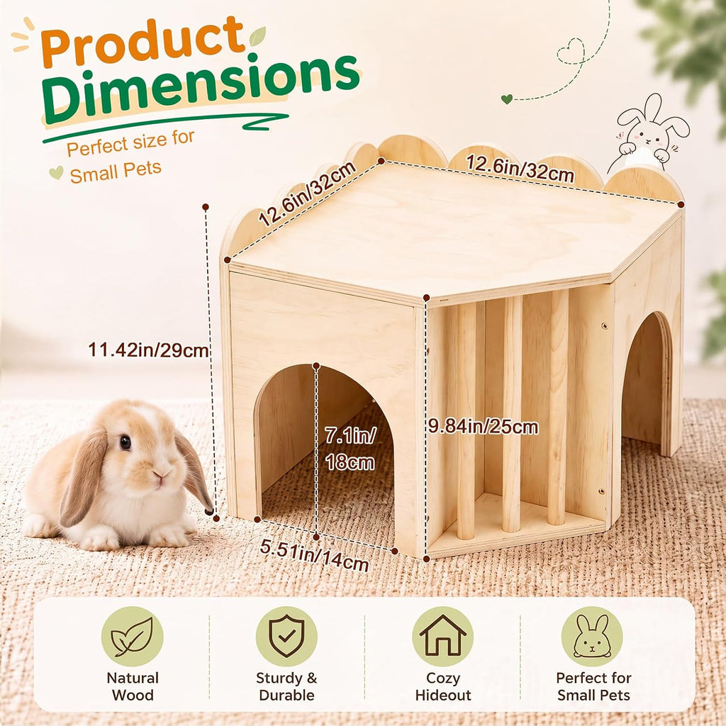 Wooden Bunny Corner Hideout Large Rabbit House with Hay Feeder