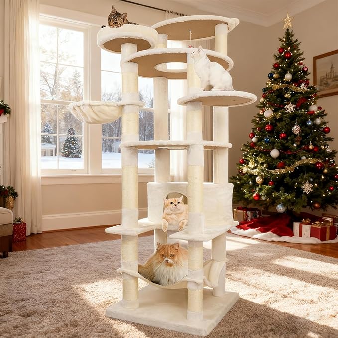78.8" Large Cat Tree Tower for Indoor Kitties, Sisal Scratching Posts, Hammock - Image 9