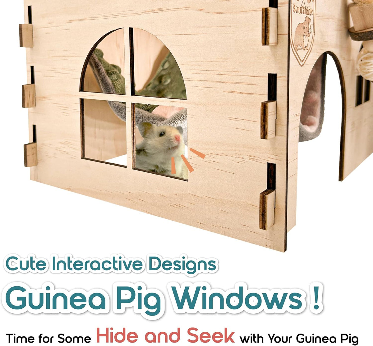 SoulThink® Large Guinea Pig Hideout & House - Easy to Assemble Wooden Guinea Pig Castle with Hammock, Ramp and Toys Accessories Habitat Suitable for Hamsters and Chinchilla