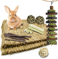 Bunny Grass Bed Mat 18Pcs Rabbit Chew Toys Set Hand-Made Woven Hay Mat