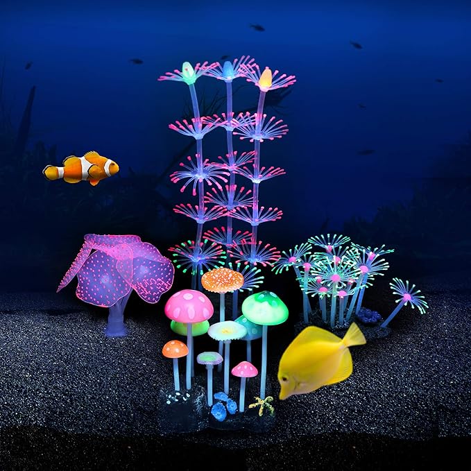 Lpraer 4 Pack Glow Aquarium Decorations Coral Reef Glowing Mushroom Anemone - Image 7