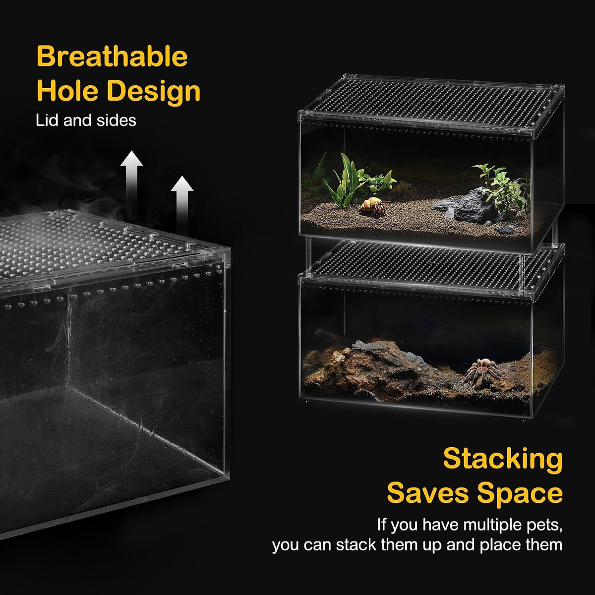 Reptile PC Tank,Escape Proof Magnetic Lid Tarantula Enclosure Small