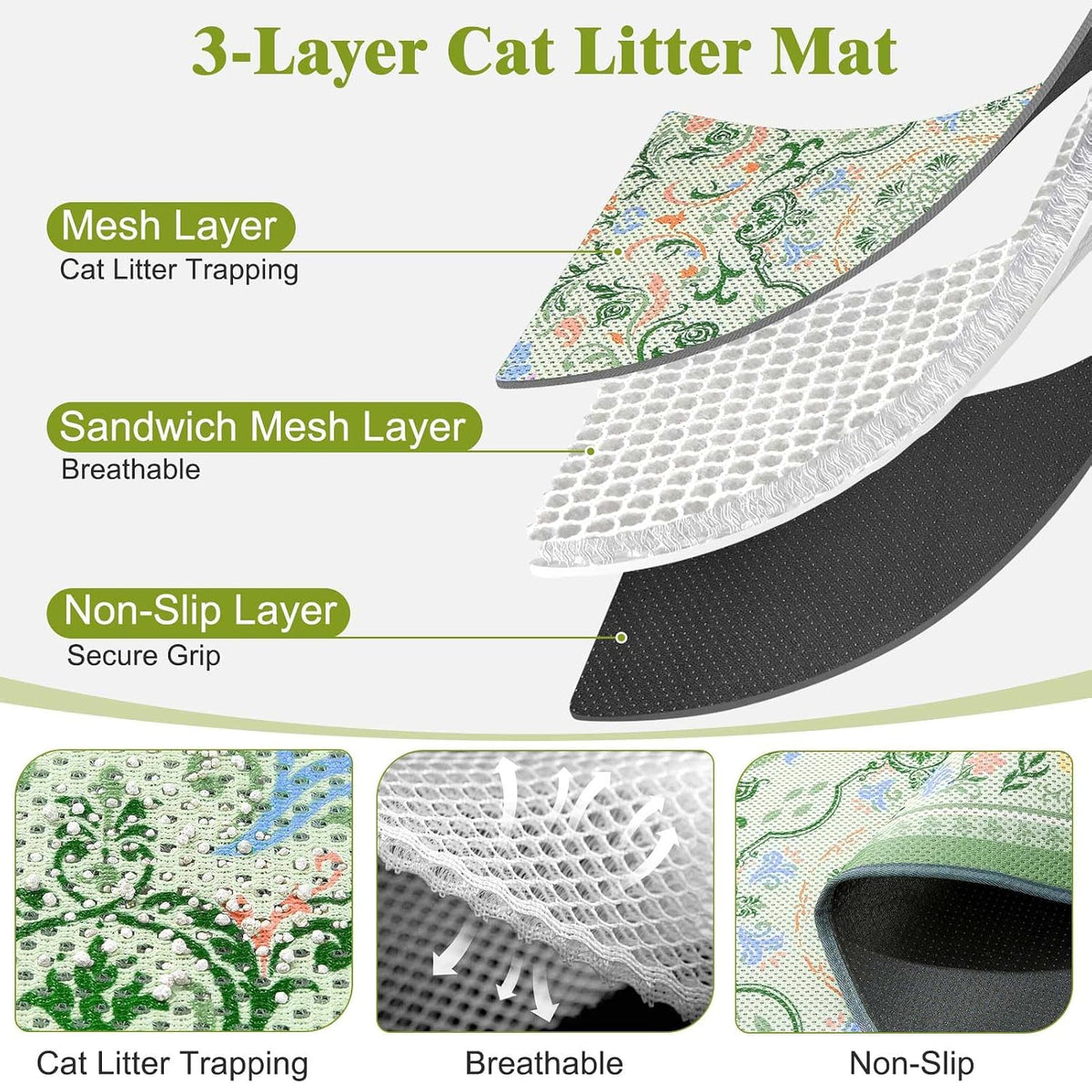 Unicorn Catcher 33"x22" Cat Litter Mat Machine Washable Litter Trapping Pad
