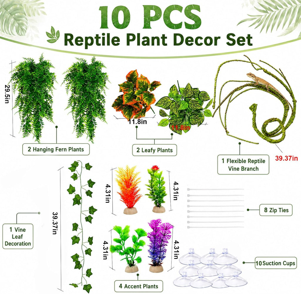 Bearded Dragon Tank Accessories: Artificial Plants Terrarium Decor Habitat