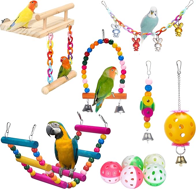 11Pcs Bird Platform Stands Swing Hanging Chewing Toy Parrot Climbing Ladder by FrgKbTm