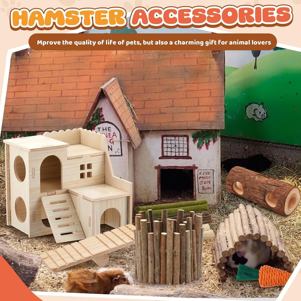 19 Pcs Hamster Cage Accessories Chew Toys Set, Luxury Villa