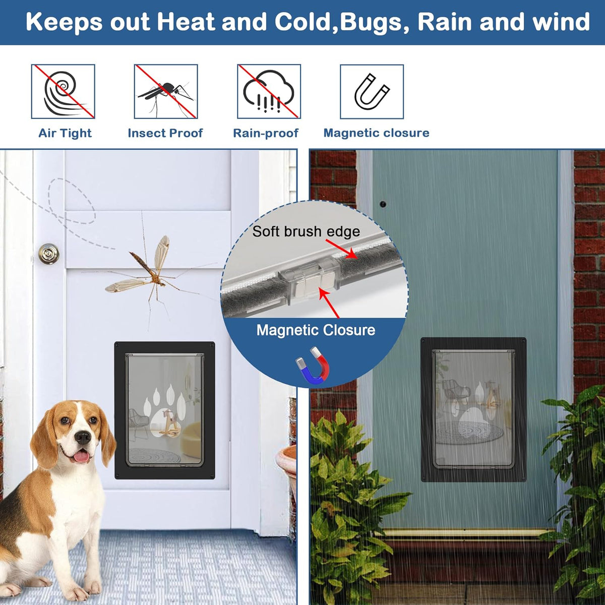 CEESC Medium Dog Door, Snap-in Closing Panel, Up to 35 lbs, Durable, Black