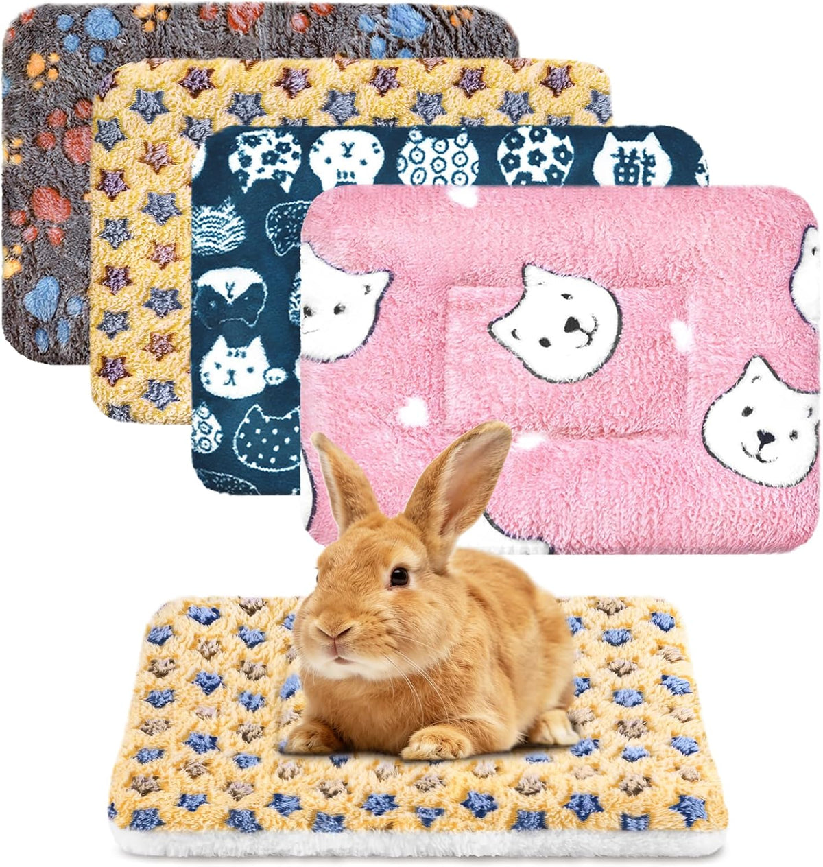 Eilyliafe 4 Pack Rabbit Bunny Bed Soft Guinea Pig Bed Mat Washable Guinea Pig Bunny Pad Reversible Small Animal Bed Cage Liner for Hamster Rat Hedgehog Chinchilla Ferret (13×10 Inch)