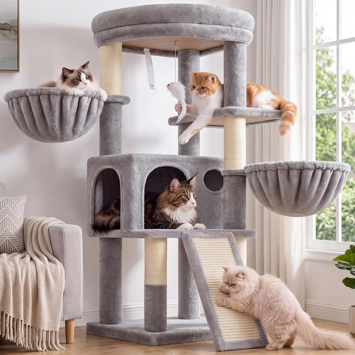 Globlazer
47
Inch
Cat
Tree
Tower
for
Indoor
Cats,
S47,
Light
Grey
