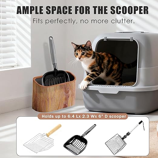 Cat Litter Scoop Holder – Wood-Grain Dual-Open Scoop Caddy - Image 2