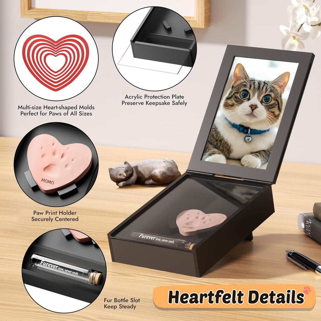 Grarry Pet Memorial Shadow Box with Paw Print Impression Kit Keepsake, 4”X6” Dog Cat Picture Frame, DIY Pawprint Ornament Gift, Acrylic Loss of Dogs Sympathy Gifts with Hair Bottle for Pets Lover
