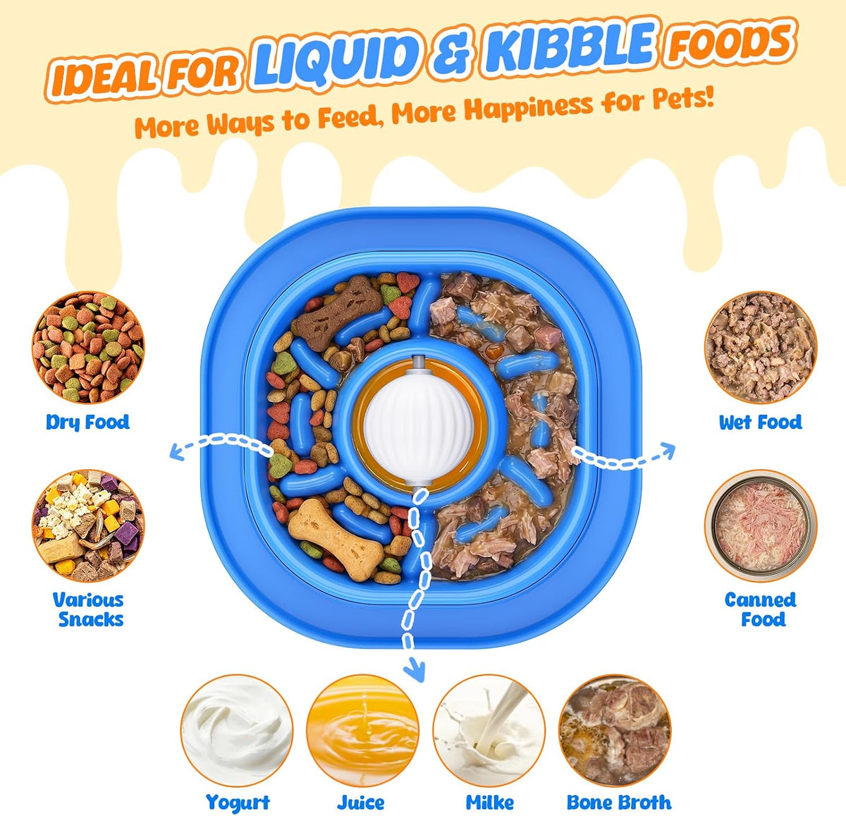 Slow Feeder Dog Licking Bowl with Rolling Ball, Lick Toy, Anti Boredom Toys