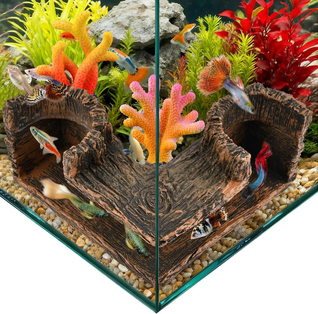 Aquarium Underground Corner Cave with 2 Simulated Resin Coral for Corners