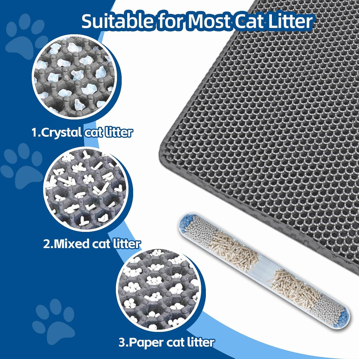 Cat Litter Mat, Double Layer Honeycomb, 30"x24", Gray