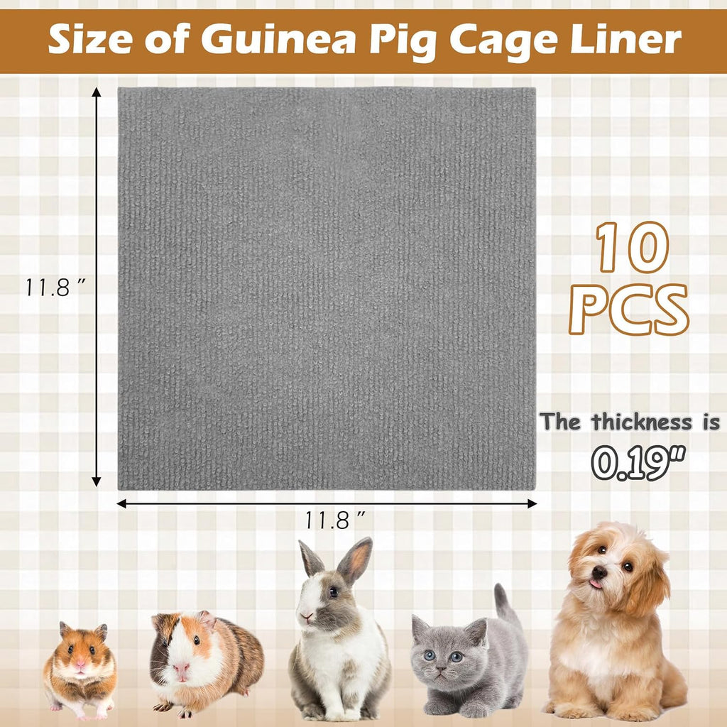 Hamiledyi Guinea Pig Cage Liner 10 Pcs Washable Small Animal Cage Mats for Rabbit Reusable Sleep Bedding Mats for Bunny Ferret Hamster Mouse or Other Small Pets (11.8" L x 11.8" W Grey)
