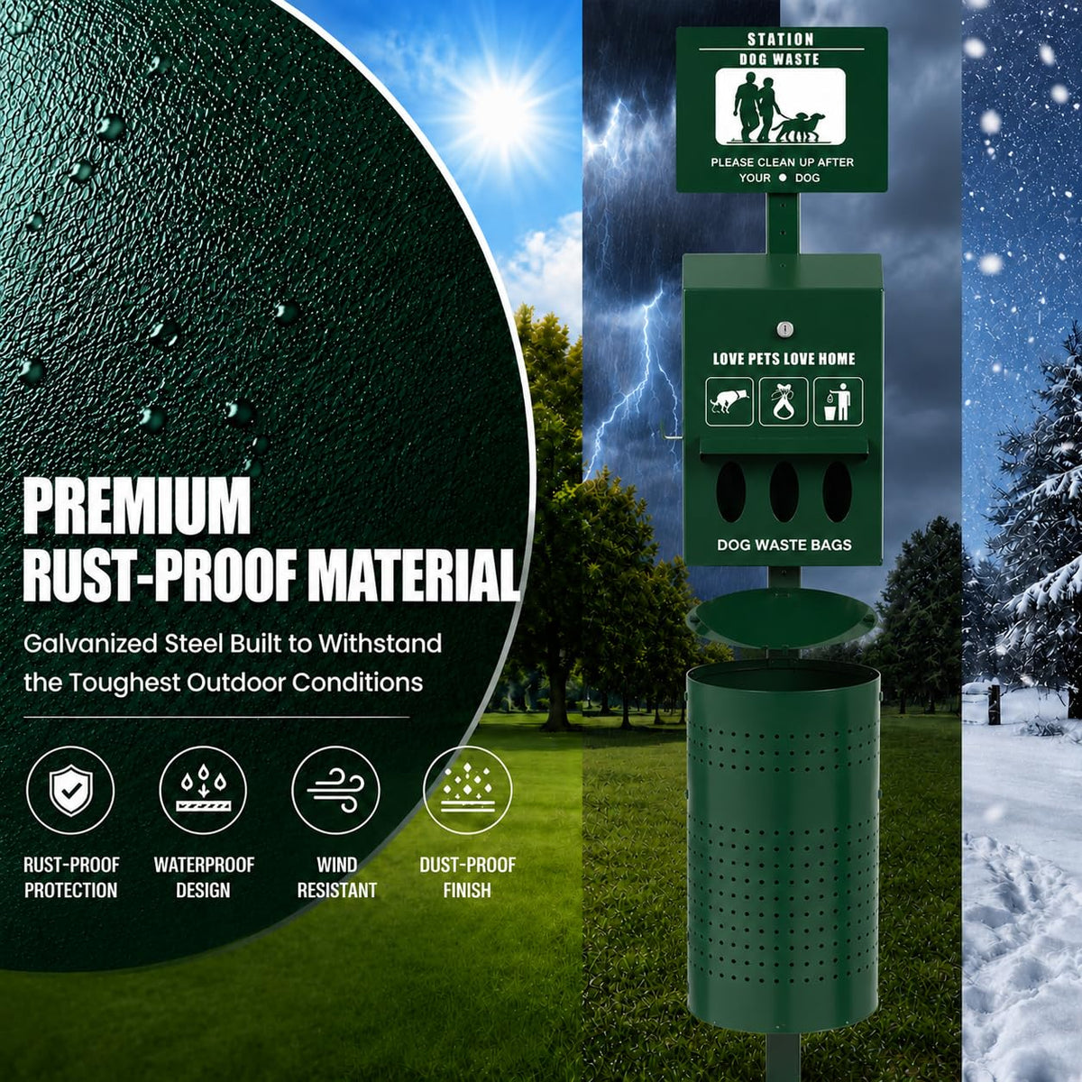 Dog Waste Station, 11.5 Gallon Pet Waste Station with Lockable Bag Dispenser – Heavy Duty Outdoor Dog Poop Station with Poop Bags & Can Liners for Parks, Apartments, Communities & Backyards