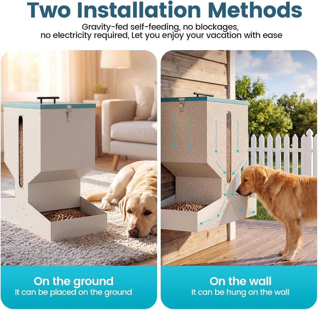 Automatic Dog Feeder for 2 Dogs 40L Anti-Clogging Prevent Fighting