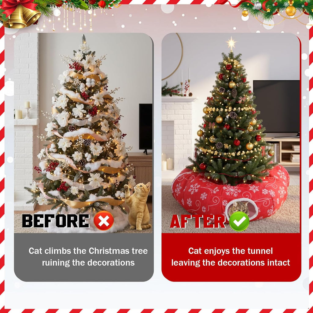 Christmas Tree Cat Donut Tunnel Bed Toy, Red,White