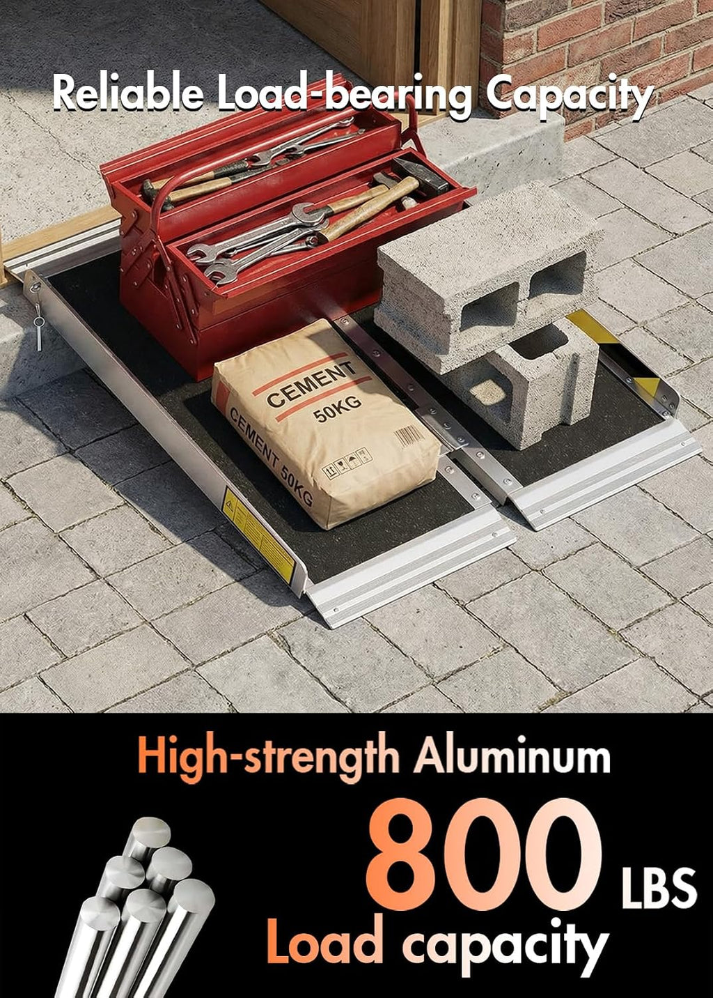 2FT Portable Wheelchair Ramp for Home Steps, Non-Skid Aluminum Ramp