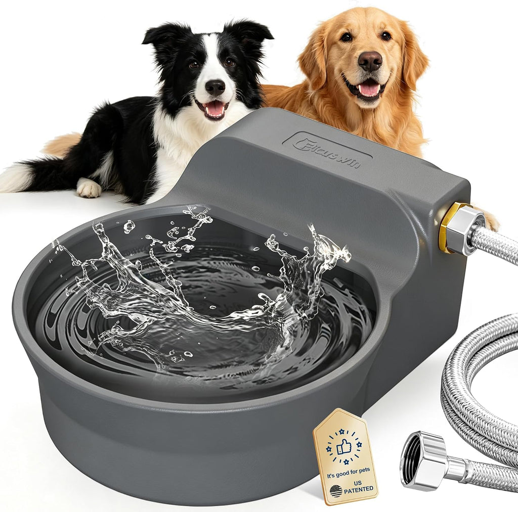 Automatic Dog Water Bowl Dispenser Patented 70OZ Water Dispenser for Dogs 2L Water Bowl Fit 3/4in GHT Male Faucet Outdoor Automatic Water Bowl Include Automatic Water Fill Valve Adapter 5ft Water Hose
