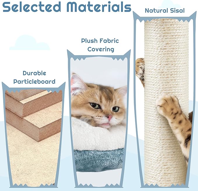 Yaheetech 45.5in Ocean-Themed Cat Tree Multi-Level Cat Tower, Plush Pet - Image 6