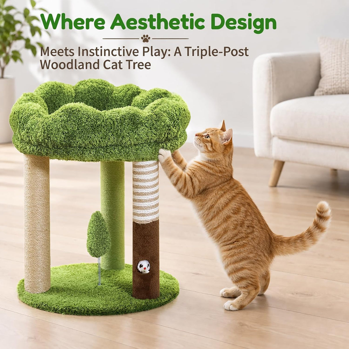 20" Small Cat Tree with 3 Scratching Posts and Perch Bed