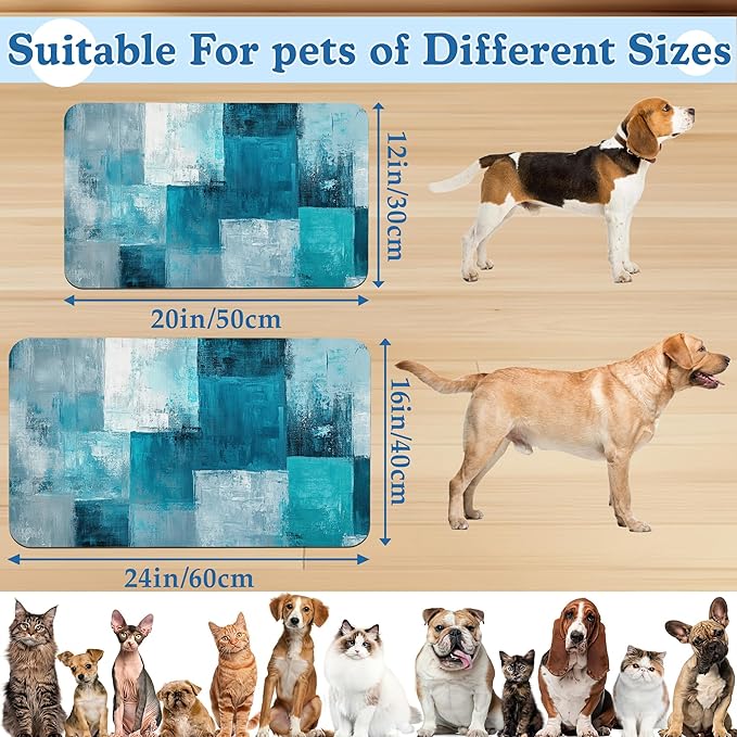 Blue Teal Dog Cat Food Mat–Christmas Stocking Absorbent Waterproof Placemat - Image 2