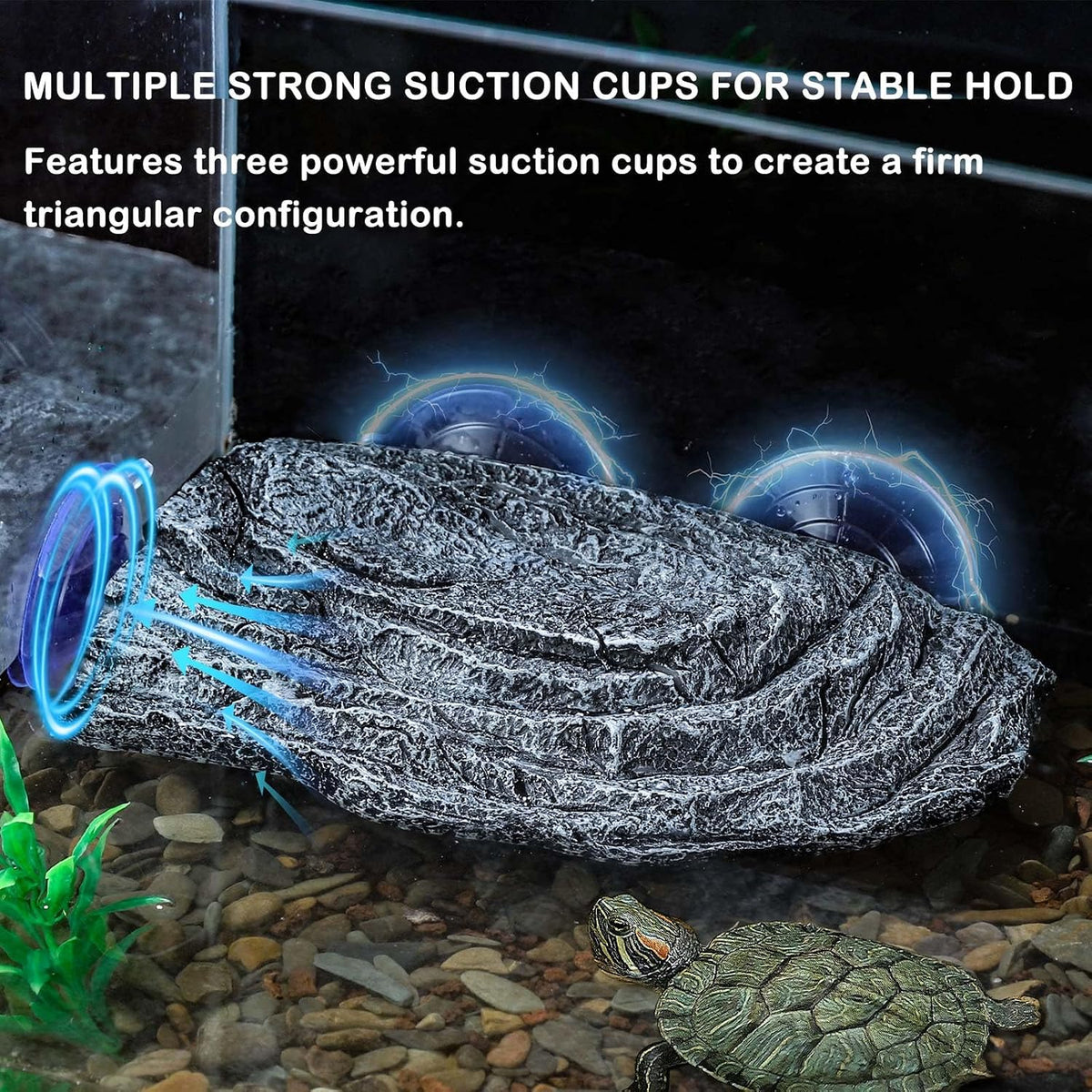 Turtle Basking Platform with 3pcs Suction Cups Resin Floating Climbing Terrace Simulated Rock Resting Dock for Semiaquatic Tortoise Frogs Lizards