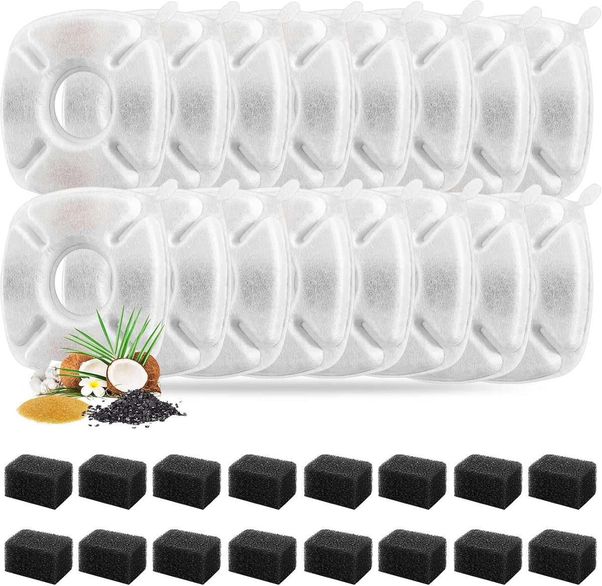 Porens 28 Pcs Cat Water Fountain Replacement Filters-14 Pack Water Fountain Filters 14 Pack Pre-Filter Sponges, Pet fountain replacement filters Fit for 95oz/2.8L Cat Pet Fountain, white + black