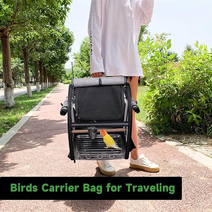 Bird Carrier Bag with Perch, Bird Travel Carrier Backpack with Stainless Steel - Image 5