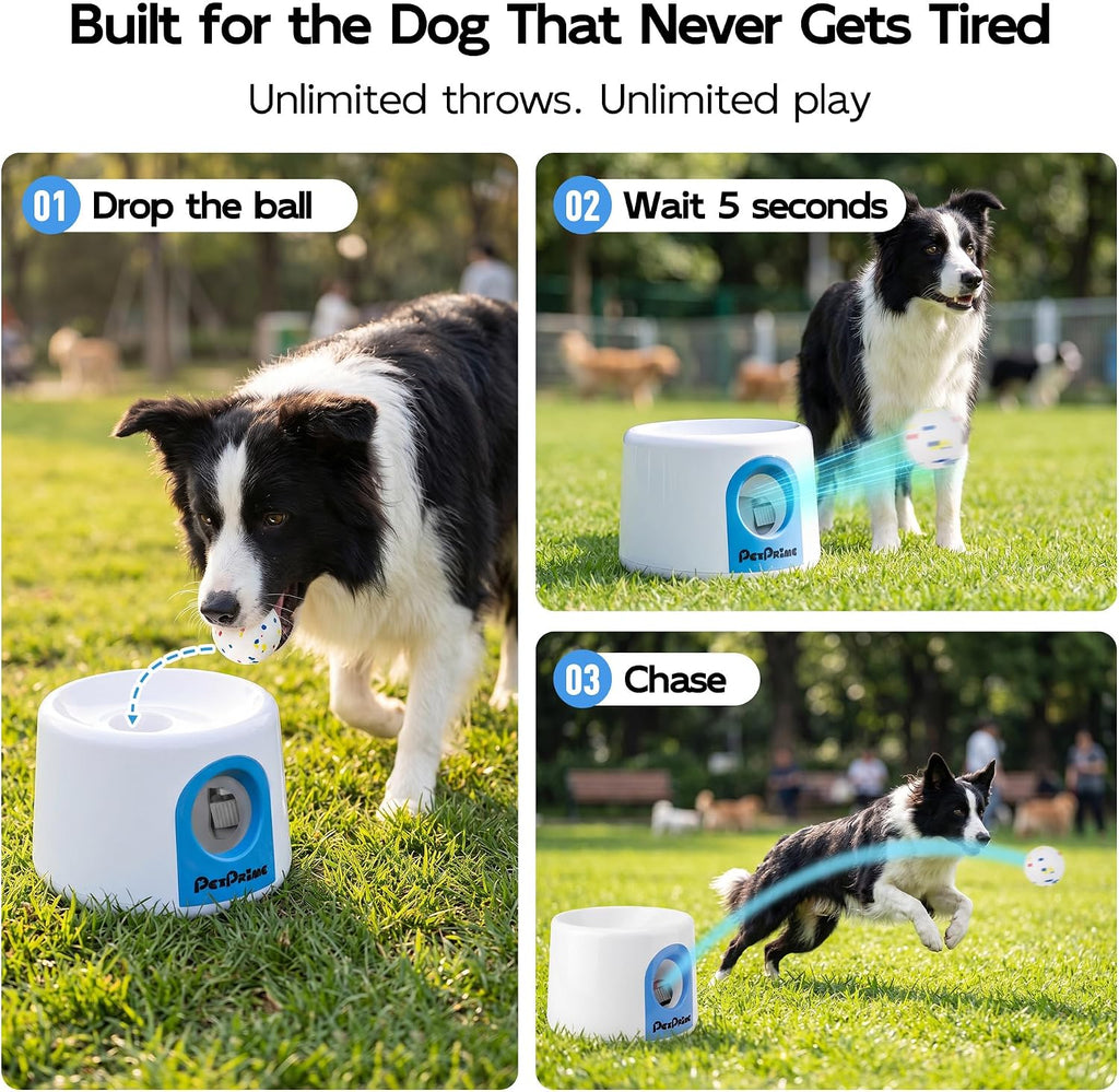 Pet Prime Upgraded Automatic Ball Launcher for Small/Medium Dogs,Rechargeable Dog Ball Thrower for Indoor/Outdoor Exercise & Interactive Play,Adjustable 19-45ft Thrower with 3PCS 2.2" ETPU Balls