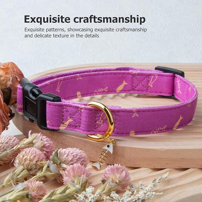 Cotton Handmade Dog Collar Cute and Distinctive Patterns Purple Fish - Image 5