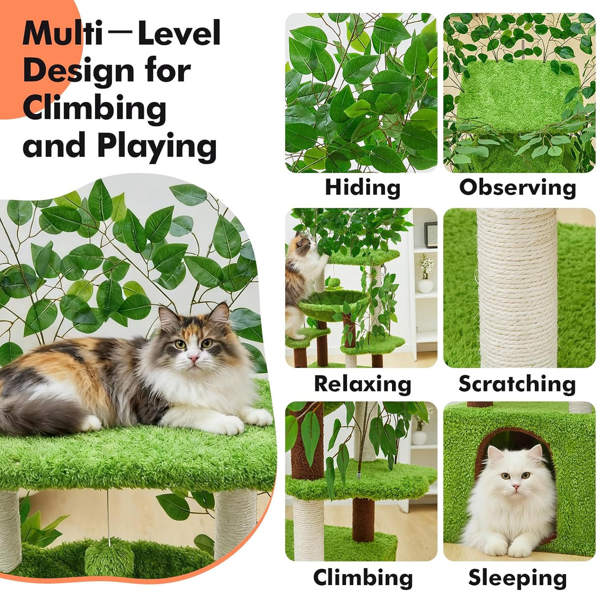 Woochpet 60"Large Cat Tree with Scratching Post,Tall Cat Tower with Hammock