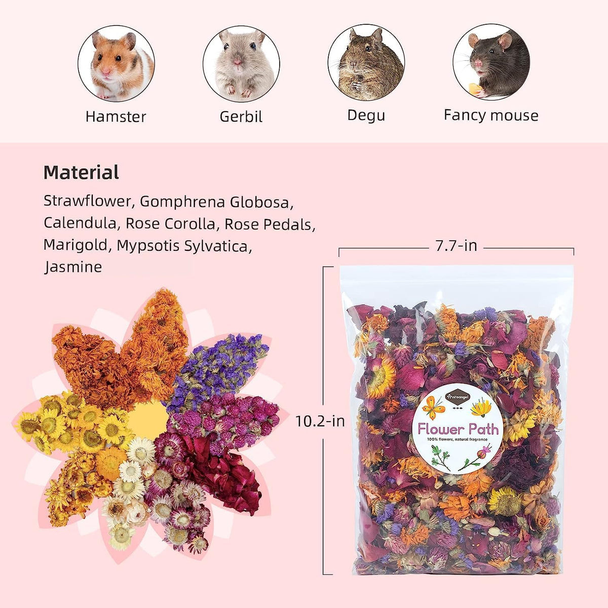 Niteangel Natural & Soft Hamster Bedding Mate: Air-Dried Flowers & No-Add