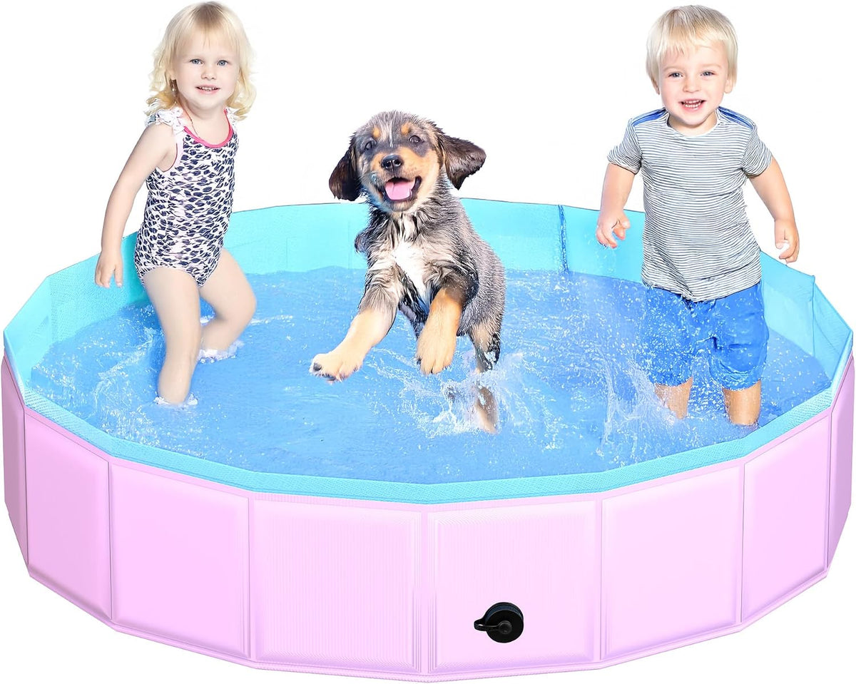 CACSPS Foldable Dog Pool, 47" x 12" Kiddie Pool with Hard Plastic, Non-Slip Dog Bath Tub for Outdoor Backyard, Collapsible Dog Swimming Pool for Kids Dogs Pets (Red)