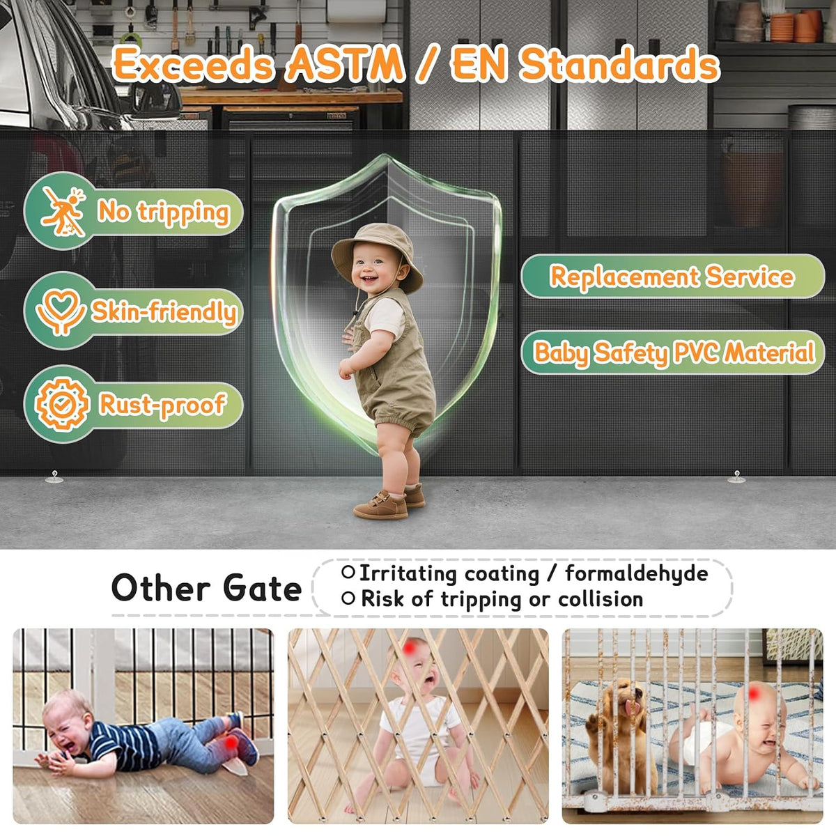 200'' Extra Wide Retractable Baby Gate, 37'' Tall Dog Gate Indoor Outdoor
