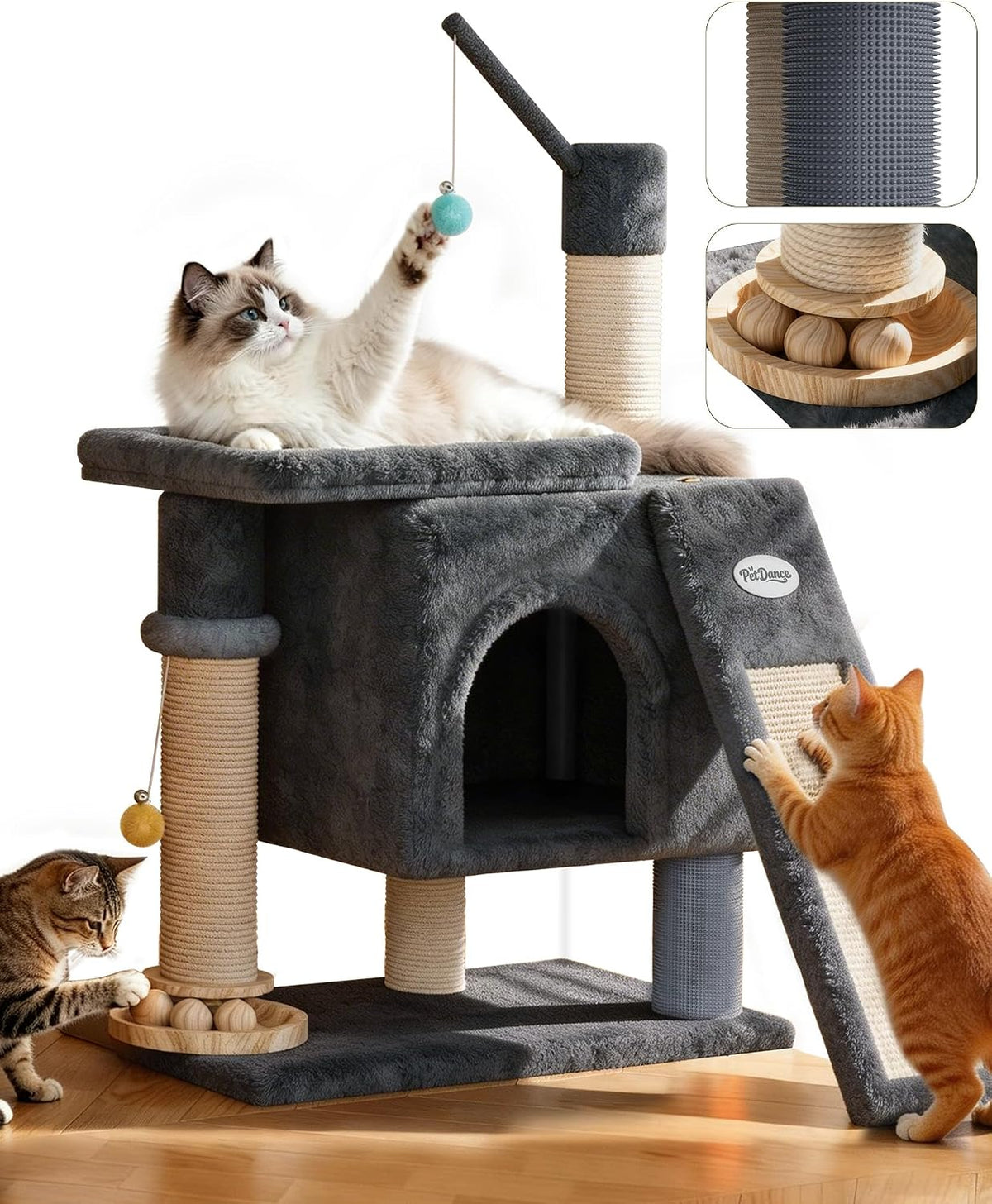 Eco-Wood Cat Tree Tower,【Small but All-in-One】with Scratching Posts, Indoor