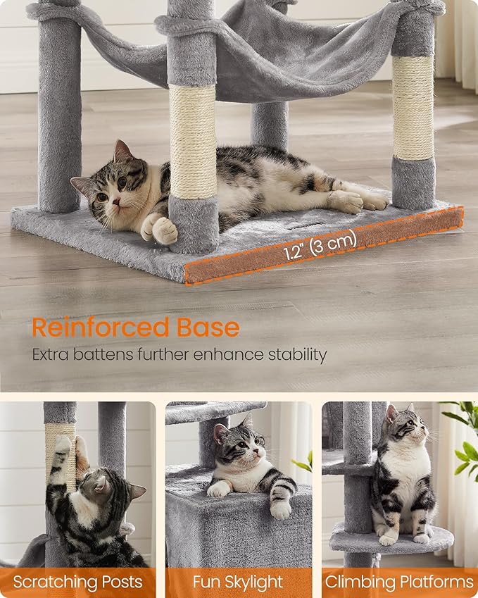Feandrea Cat Tree, 73.2-Inch Tall Cat Tower, Plush Multi-Level Condo - Image 8