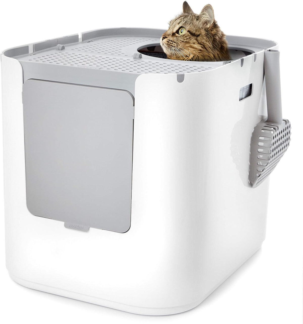 Modkat XL Cat Litter Box, Top or Front-Entry, Liner, Scoop & Filters, White