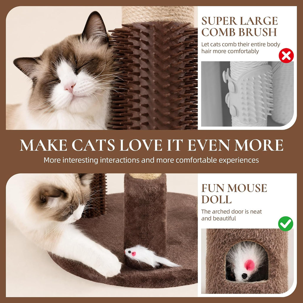 21" Cat Scratching Post with Tower Soft Bed, Heavy-Duty Wood Base