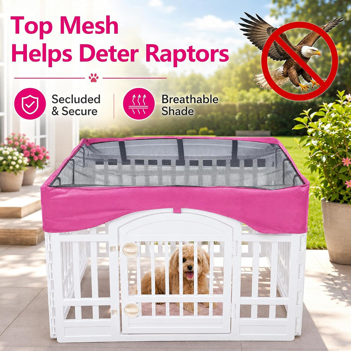 Dog Playpen Mesh Top Cover Fits 36 Inch 4-Panel Pet Play Pen,Pink