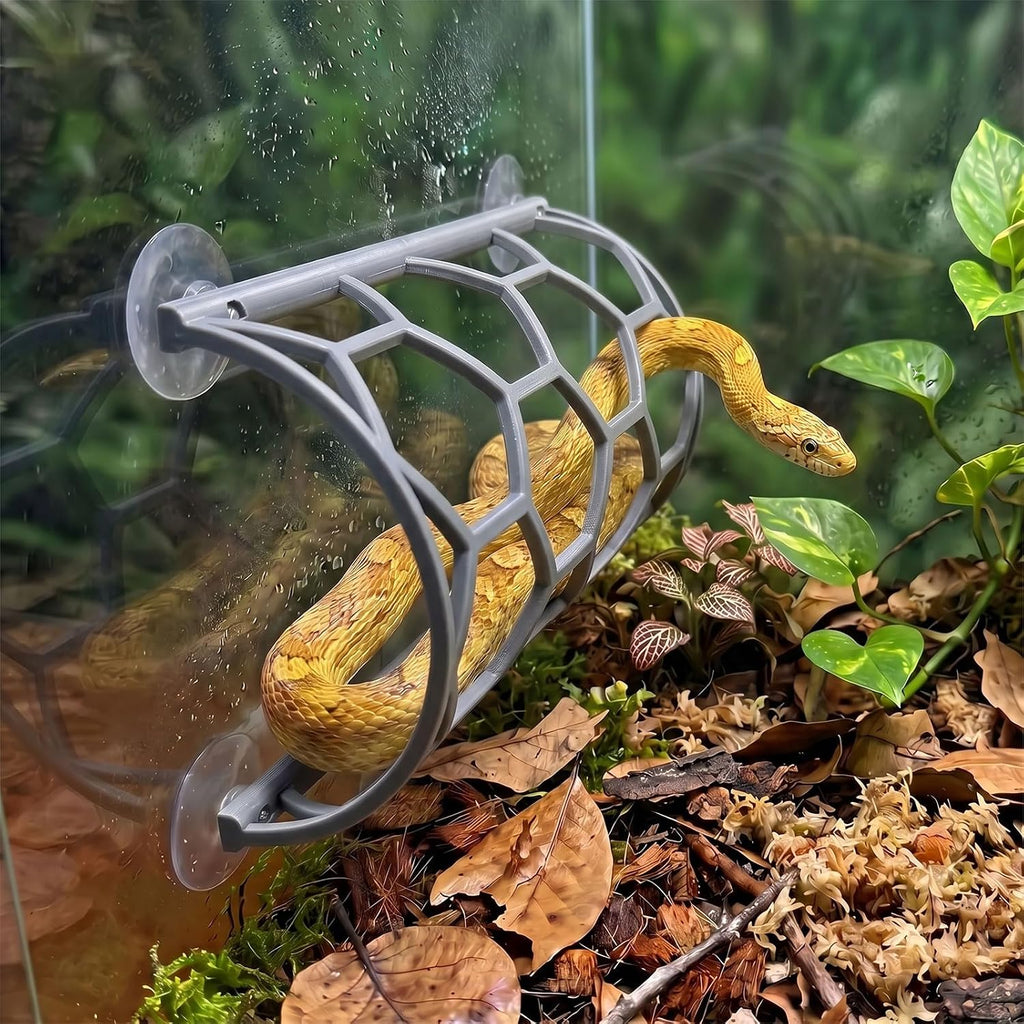 Reptile Honeycomb Climbing Shelf, Suction Cup Snake Hide & Rest Platform, Terrarium Wall Climbing Decor for Ball Python, Corn Snake, Gecko, Bearded Dragon & Lizard (Wood Color)