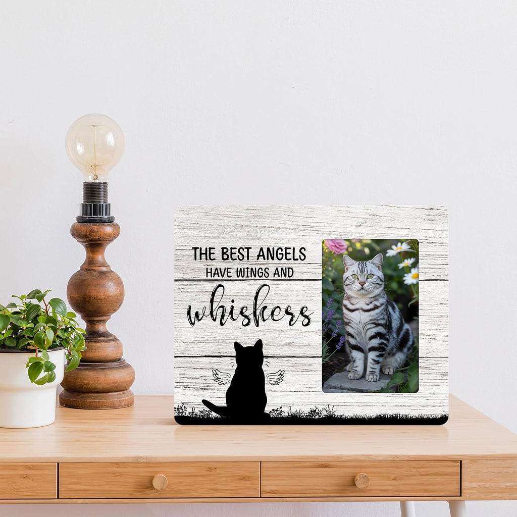 Cat Memorial Gifts for Loss of Cat, Pet Sympathy Gift Wooden Picture Frames, 4x6 inch Photo