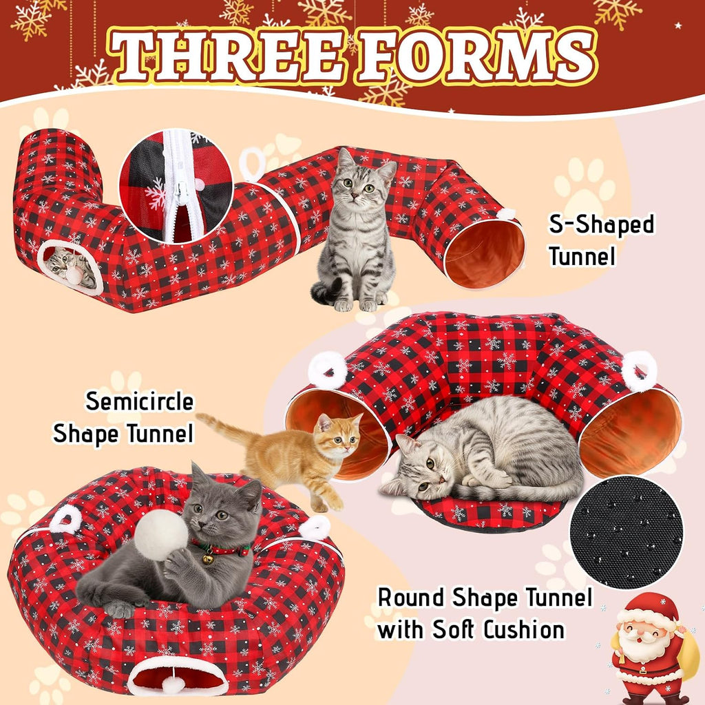 Arrowbash Cat Tunnel for Christmas Tree 3ft Snowflake Plaid Tree Skirt