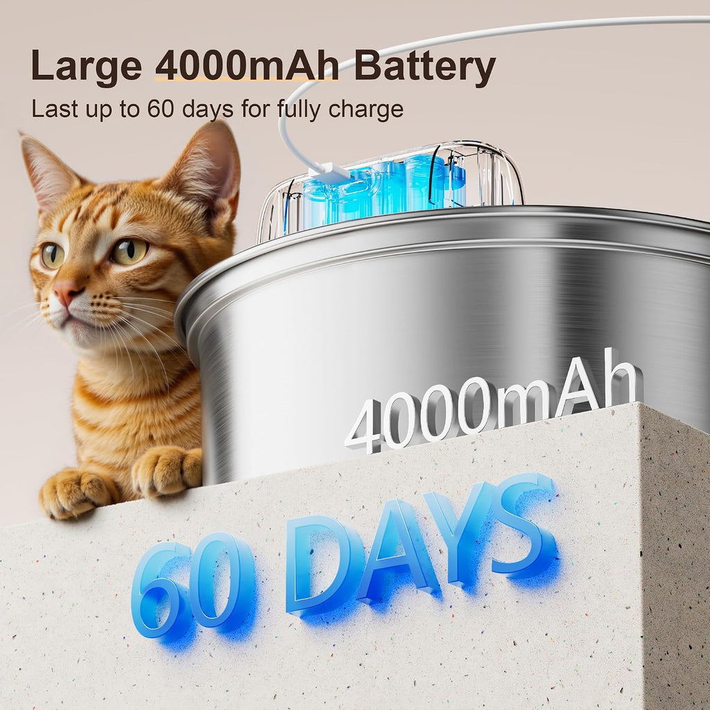 Casfuy W12 Upgraded Wireless Smart Stainless Steel Dog & Cat Water Fountain, 108-oz