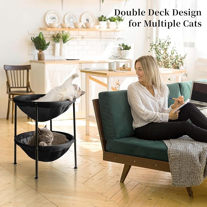 Double Cat Bed Black, Breathable Pet Bed - Image 2