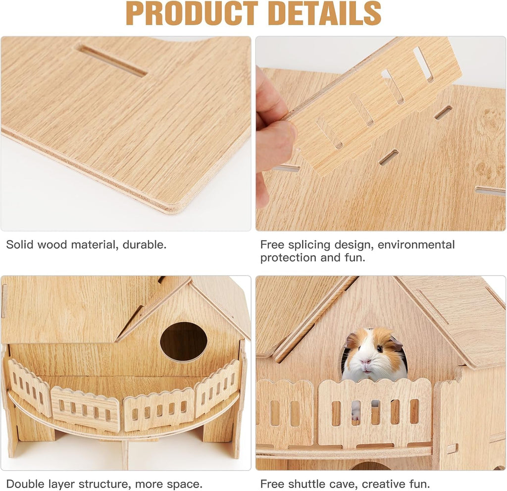 Wooden Hamster Cage,Hamster Cage Hut,Hamster Habitat, Hamster Accessories，Syrian Dwarf Hamsters,for Hamster Gerbils Mice Lemming Degus or Other Small-Sized Pets(10.1 x 8.3 x 8.2 inches)