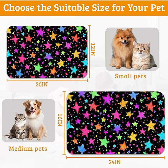 Neon Stars Dog Food Mat, Bright Colorful Absorbent Pet Feeding Mat - Image 6